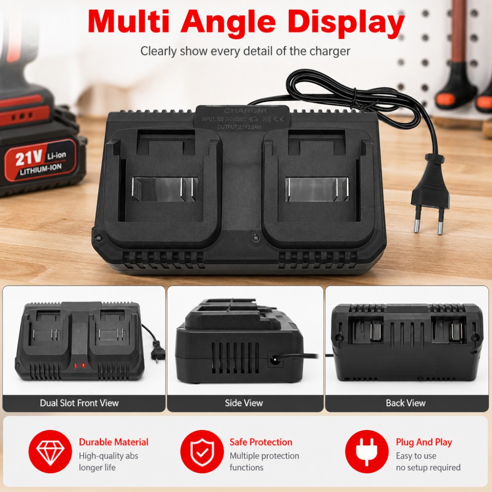Dual Slot Charger 18V 21V Li-i - đánh giá và giá Brushless Cordless Electric Drill 18V
